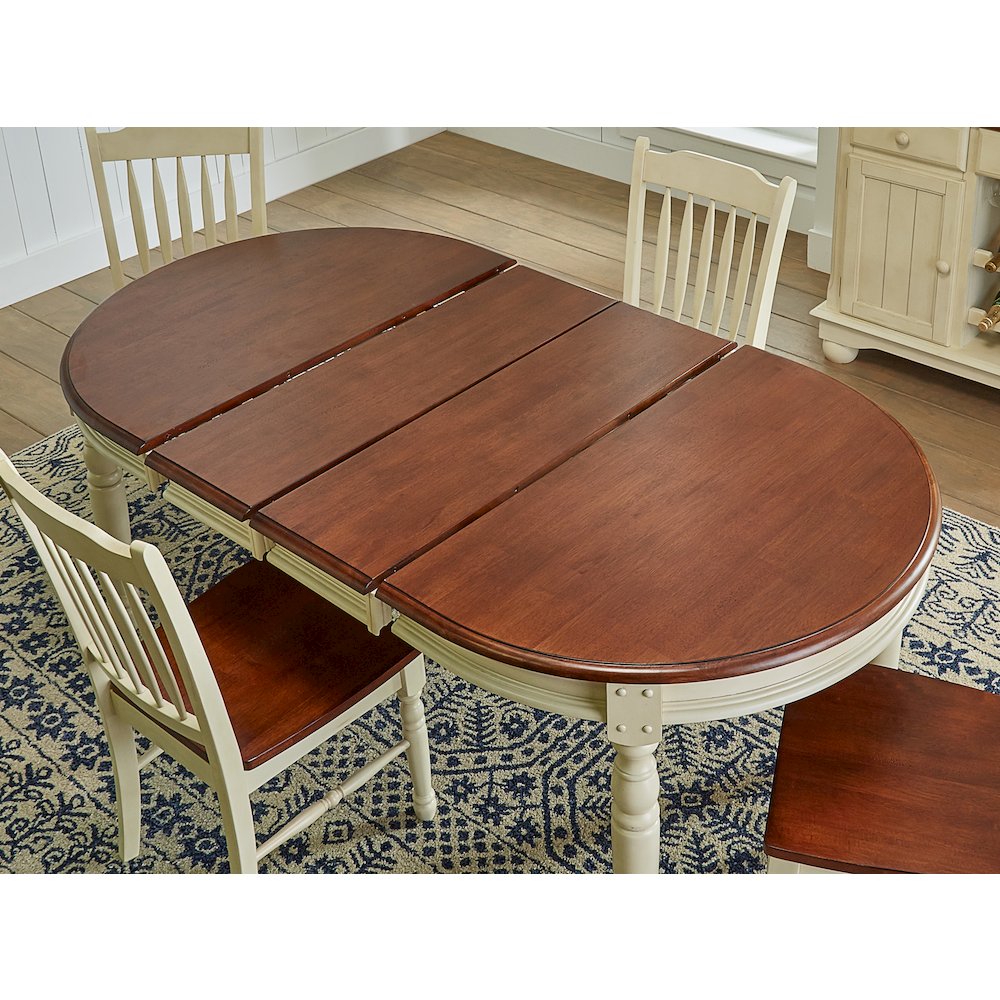 British Isles 54" - 76" Oval Dining Table with (2) 12" Leaves, Merlot-Buttermilk Finish. Picture 1
