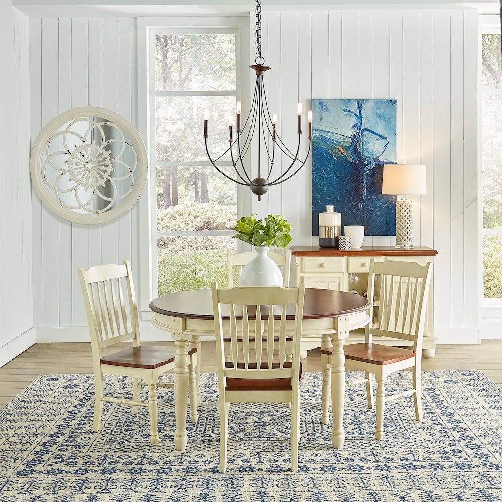 British Isles 54" - 76" Oval Dining Table with (2) 12" Leaves, Merlot-Buttermilk Finish. Picture 4