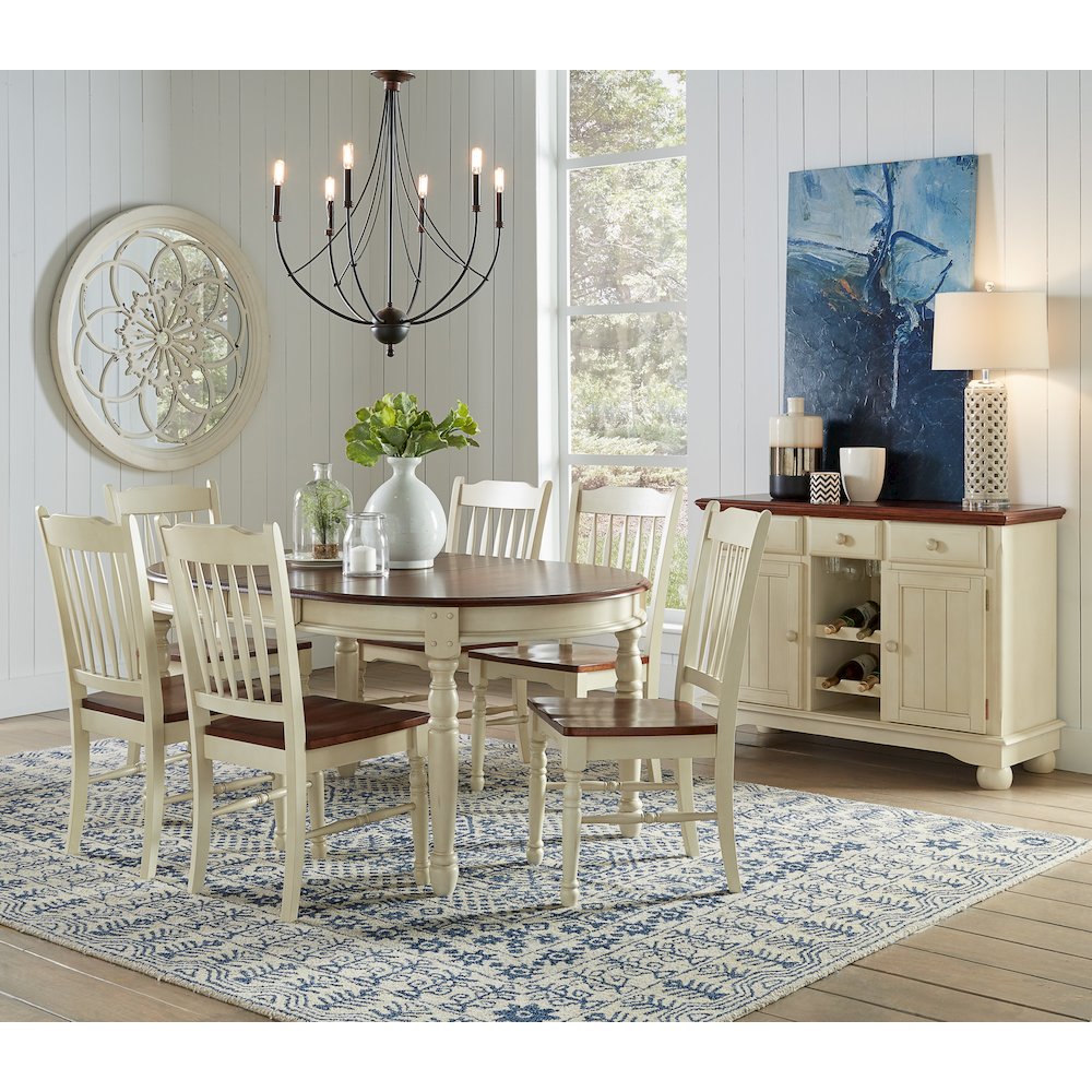 British Isles 54" - 76" Oval Dining Table with (2) 12" Leaves, Merlot-Buttermilk Finish. Picture 5