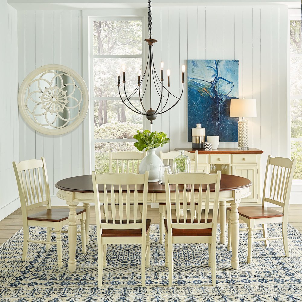 British Isles 54" - 76" Oval Dining Table with (2) 12" Leaves, Merlot-Buttermilk Finish. Picture 6