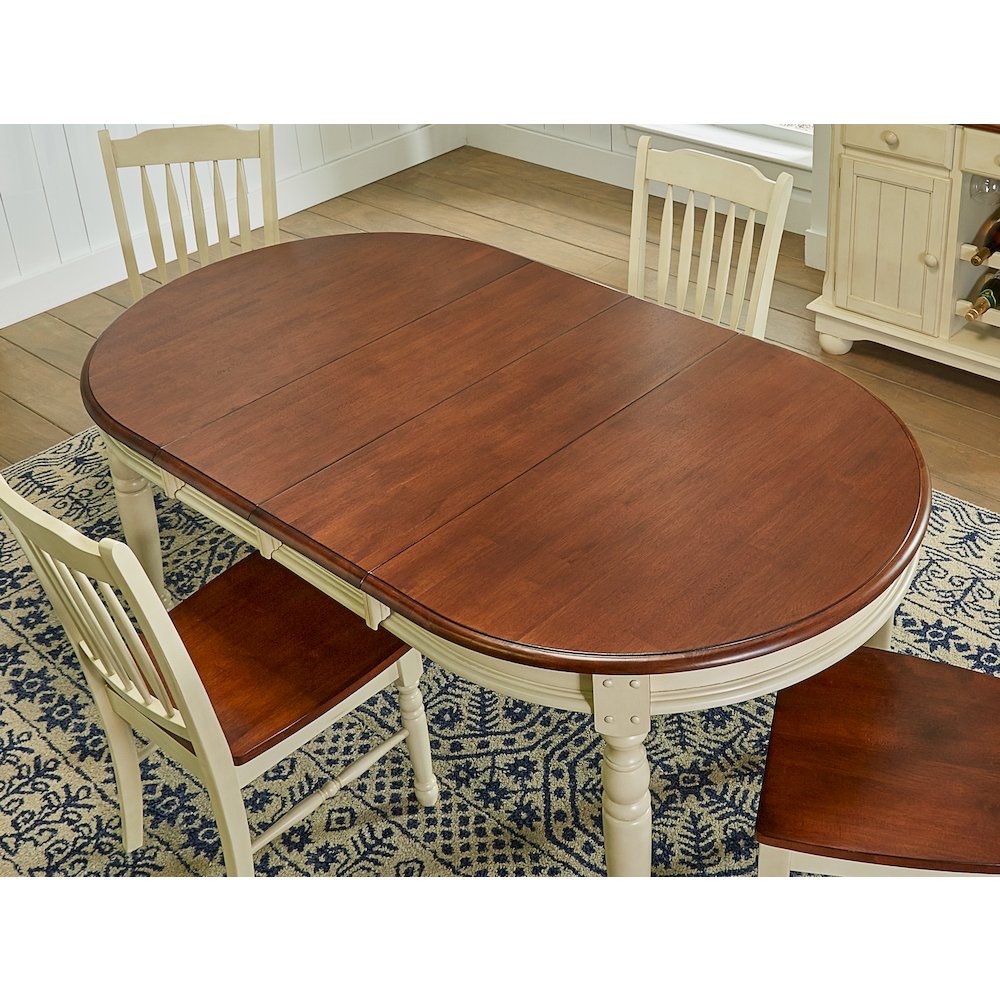 British Isles 54" - 76" Oval Dining Table with (2) 12" Leaves, Merlot-Buttermilk Finish. Picture 2
