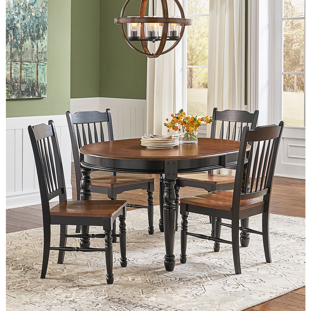 British Isles 52" - 76" Oval Dining Table with (2) 12" Leaves, Oak-Black Finish. Picture 1