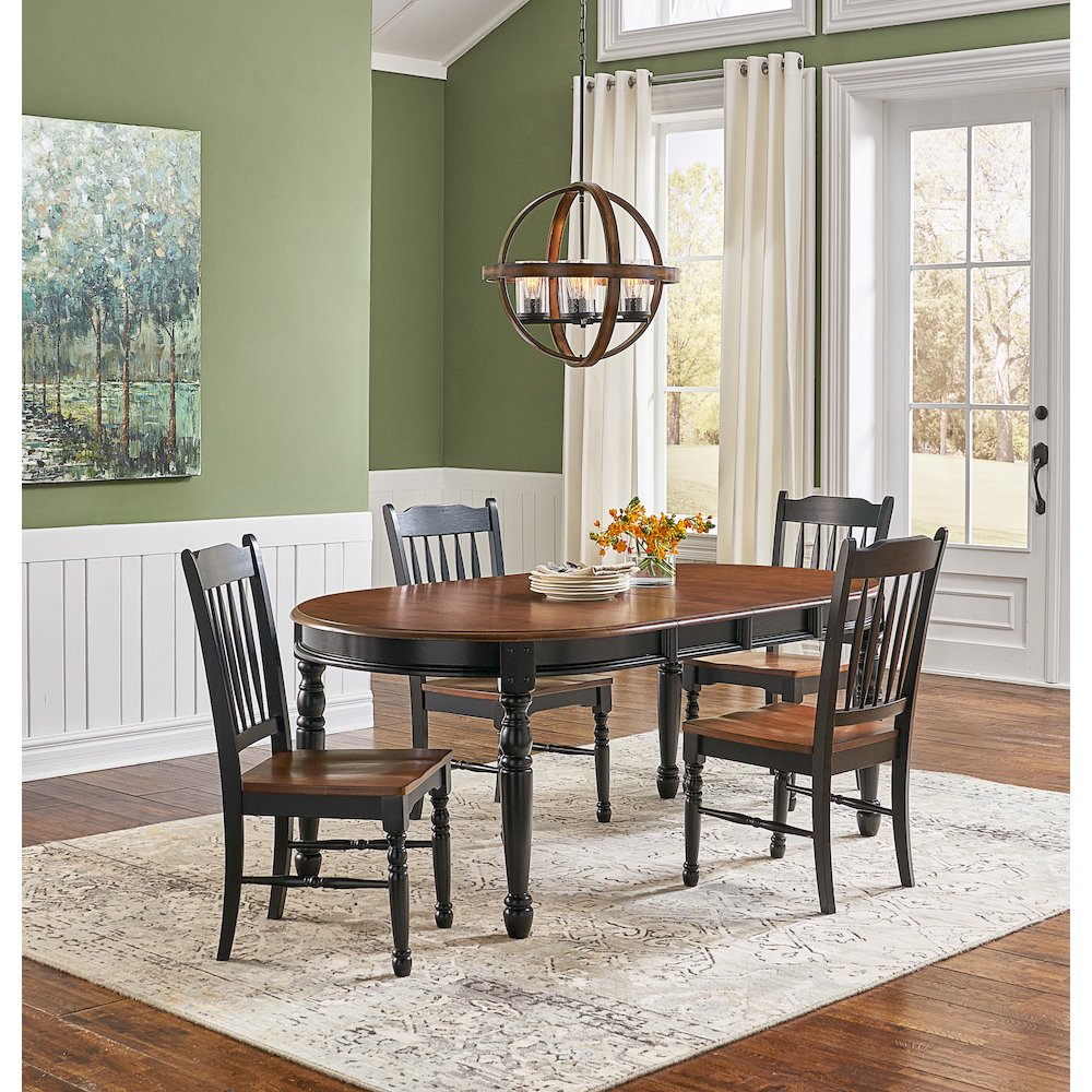 British Isles 52" - 76" Oval Dining Table with (2) 12" Leaves, Oak-Black Finish. Picture 7