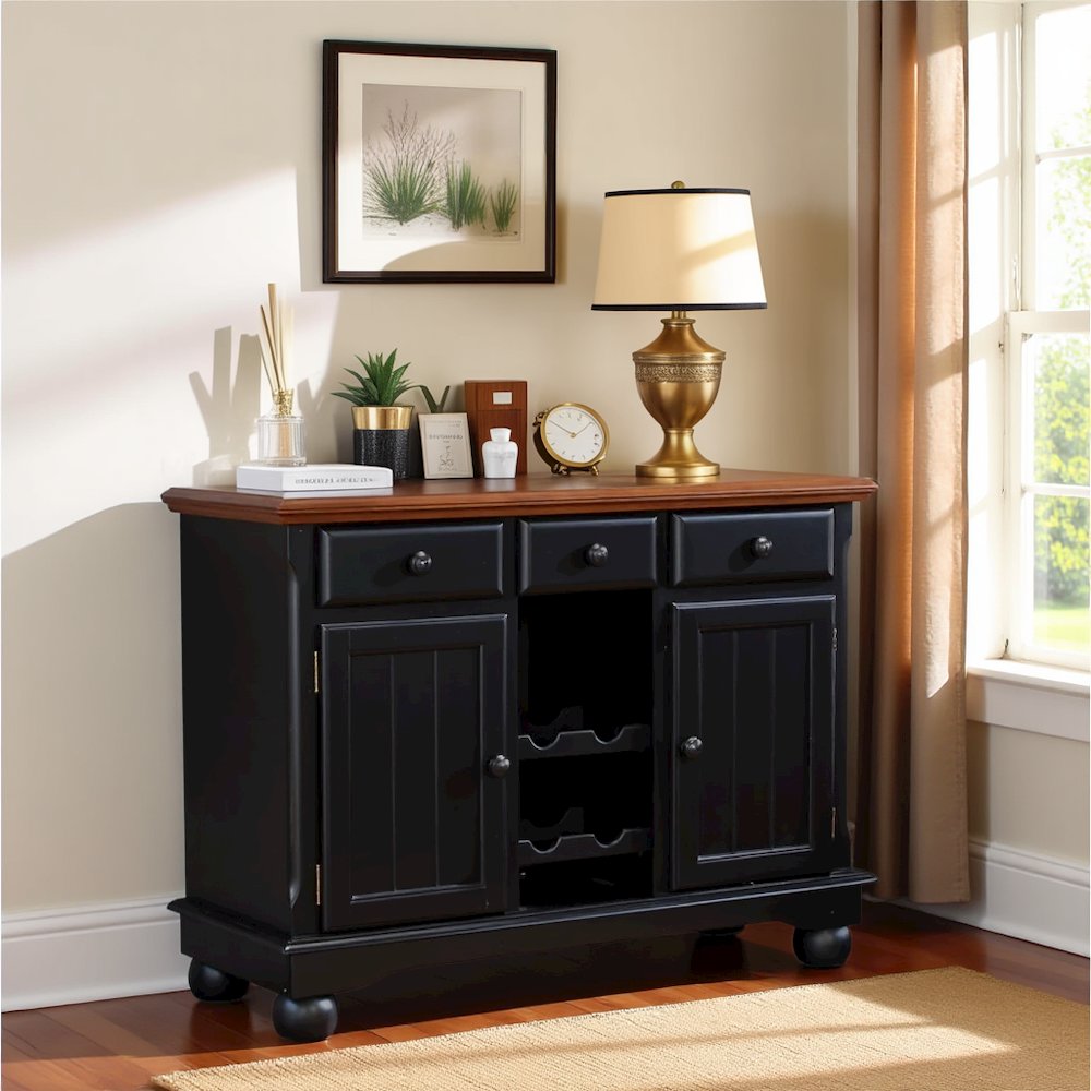 Black Farmhouse Coffee Bar, Wine Cabinet with Storage and Drawers. Picture 2