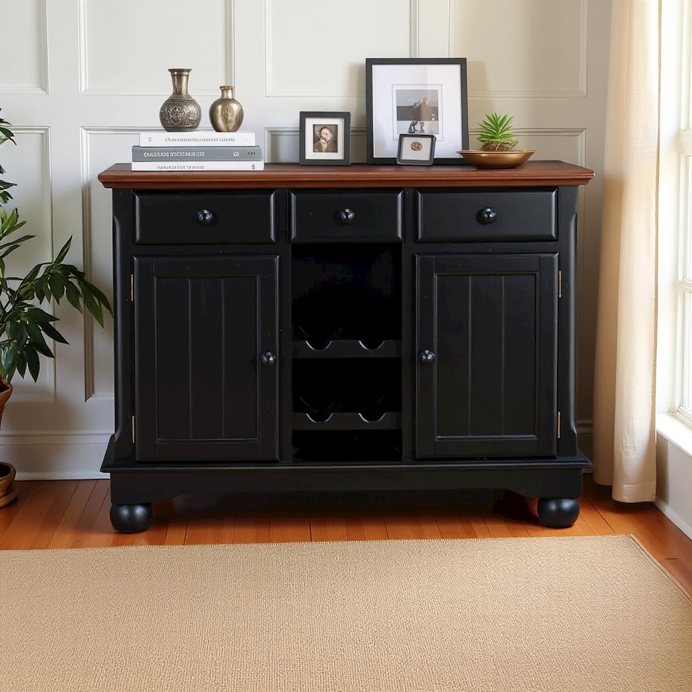 Black Farmhouse Coffee Bar, Wine Cabinet with Storage and Drawers. Picture 3