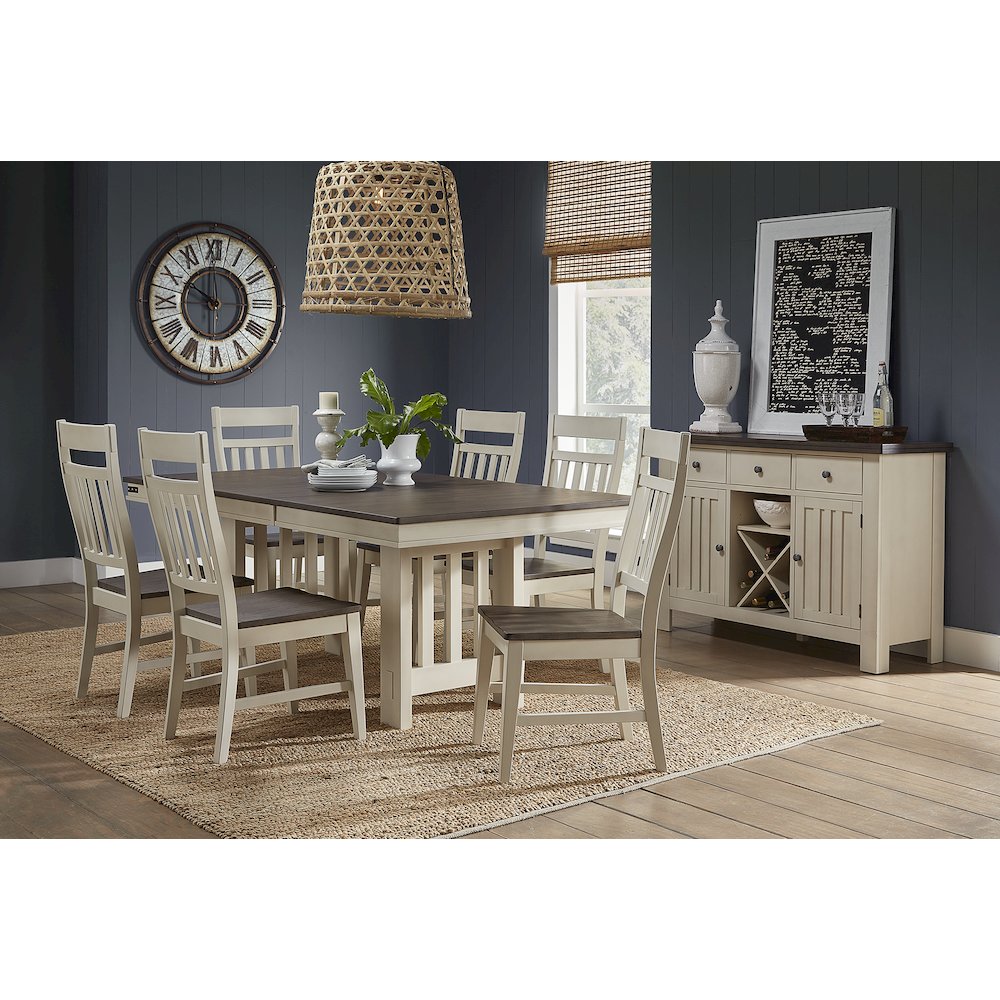 Bremerton 60" - 78" Trestle Table with Slat Base, Saddle dust & Oyster Finish. Picture 2