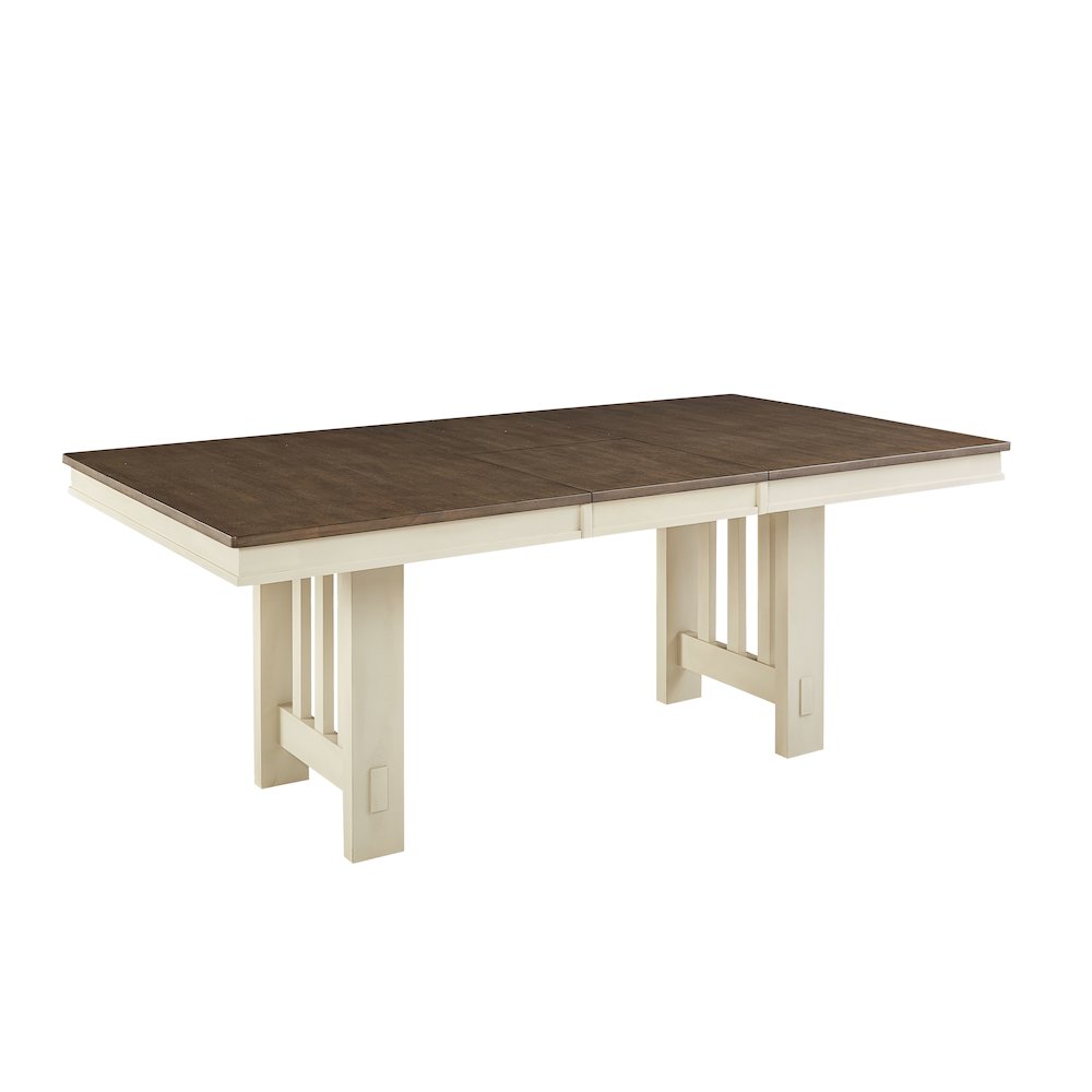 Bremerton 60" - 78" Trestle Table with Slat Base, Saddle dust & Oyster Finish. Picture 1