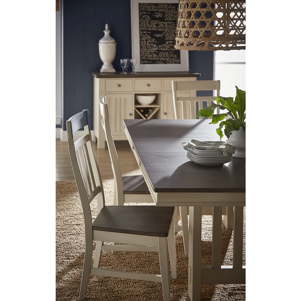 Bremerton 60" - 78" Trestle Table with Slat Base, Saddle dust & Oyster Finish. Picture 5