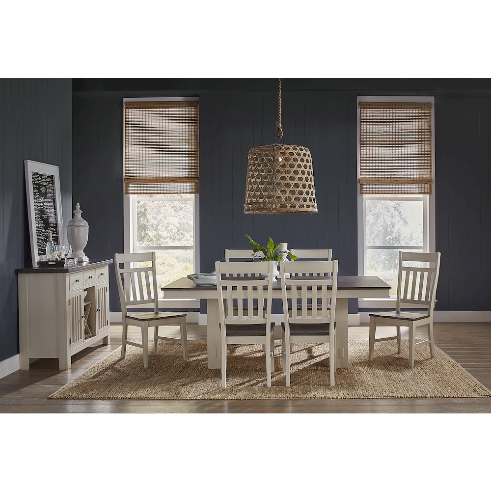 Bremerton 60" - 78" Trestle Table with Slat Base, Saddle dust & Oyster Finish. Picture 3