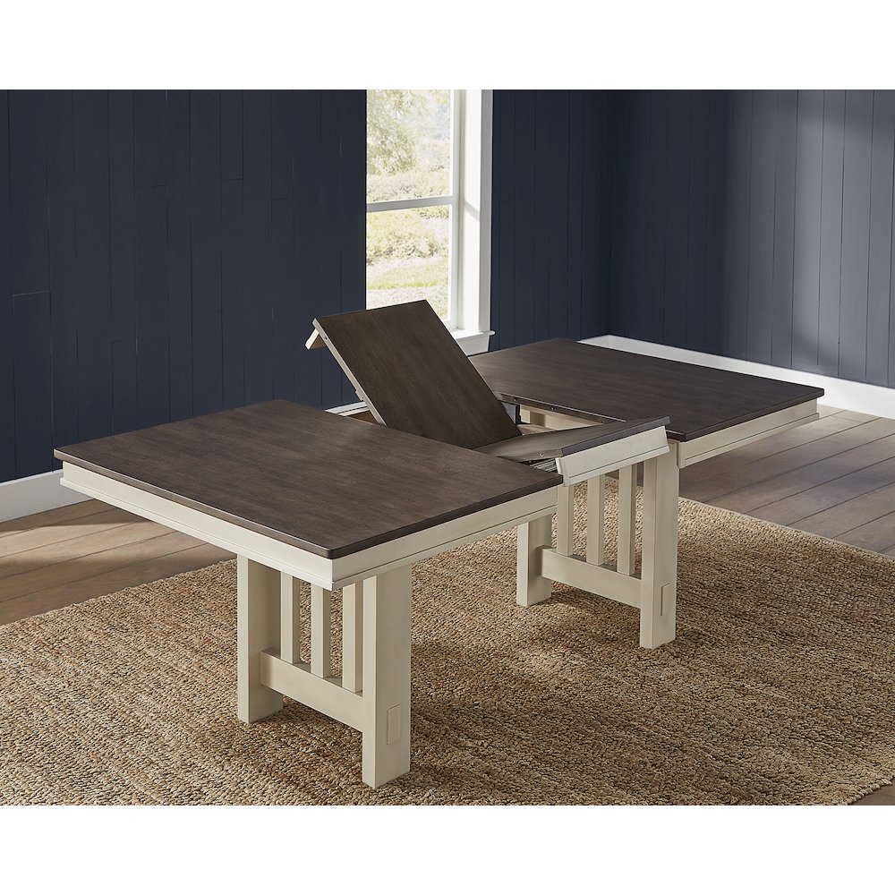 Bremerton 60" - 78" Trestle Table with Slat Base, Saddle dust & Oyster Finish. Picture 4