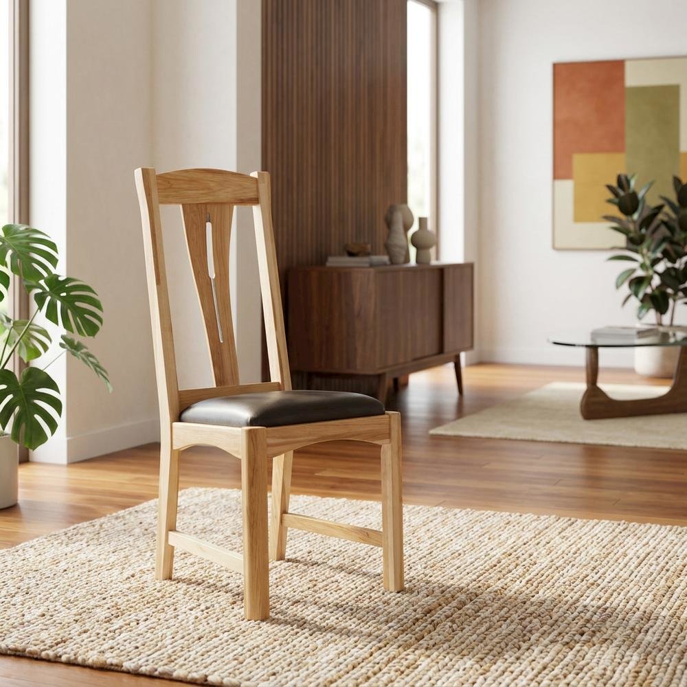 Natural Finish Leather Upholstered Side Chair Set of 2. Picture 2