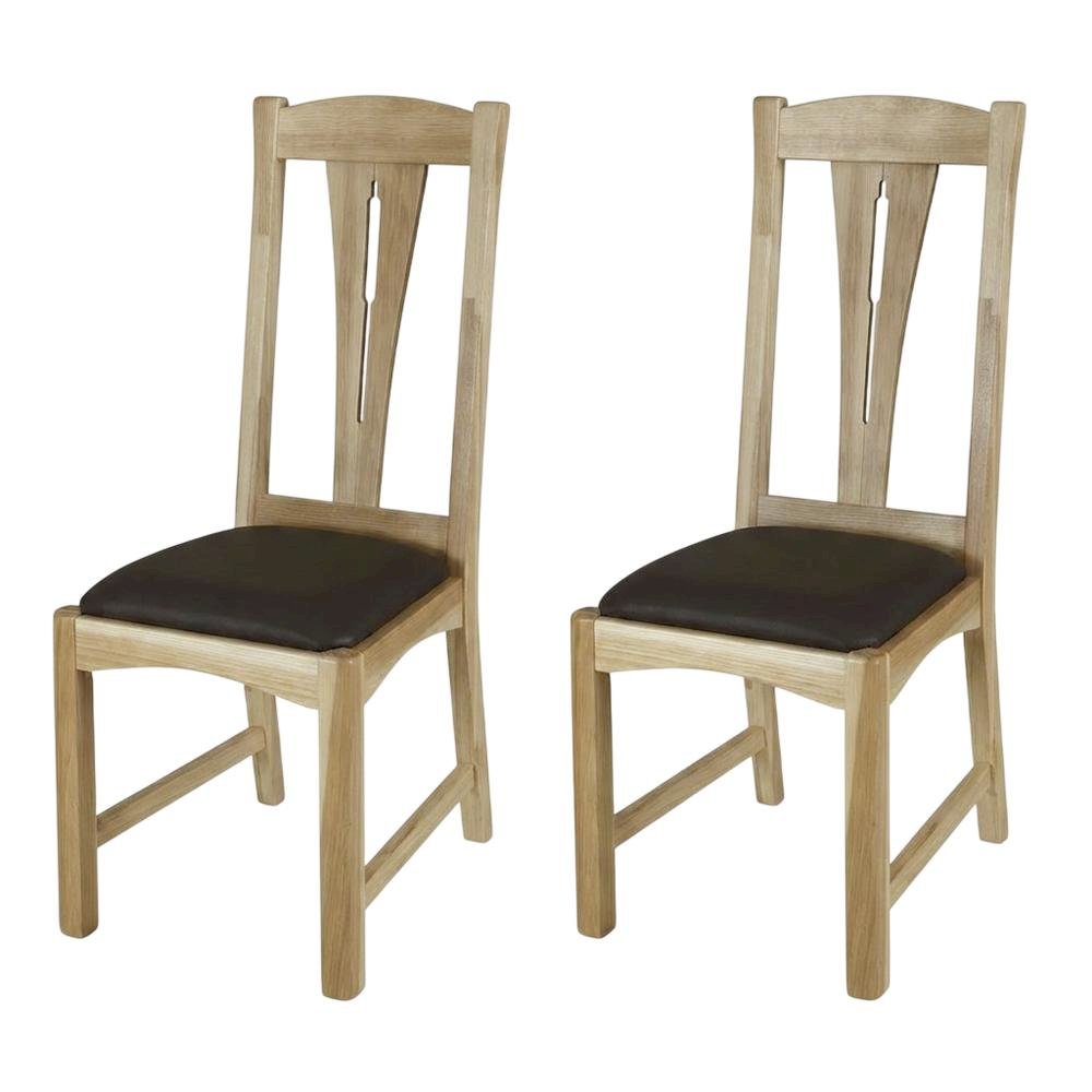 Natural Finish Leather Upholstered Side Chair Set of 2. Picture 1