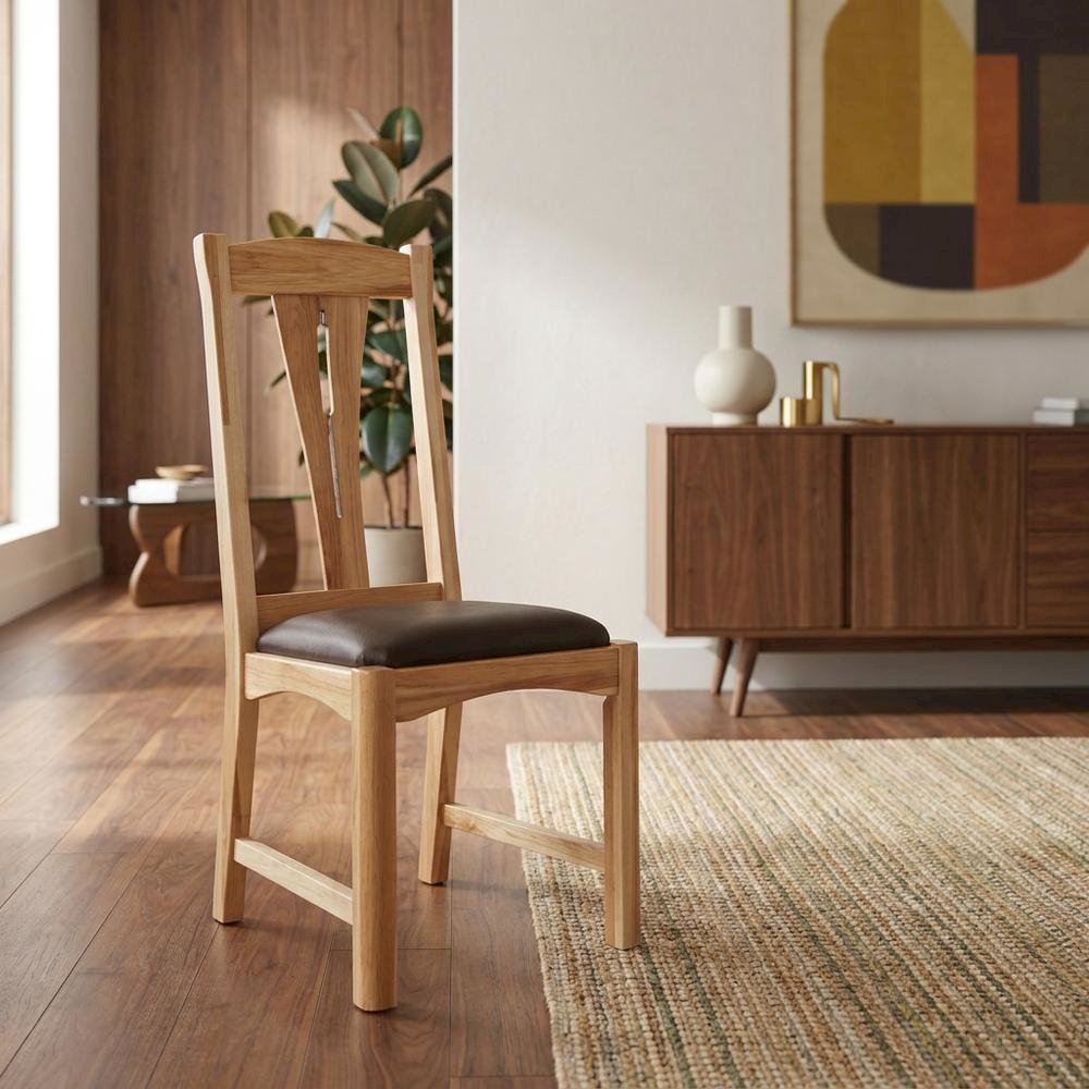 Natural Finish Leather Upholstered Side Chair Set of 2. Picture 3