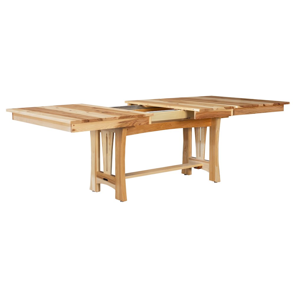 60" - 96" Trestle Table with Two (2) 18" Self-Storing Leaves, Natural Finish. Picture 2