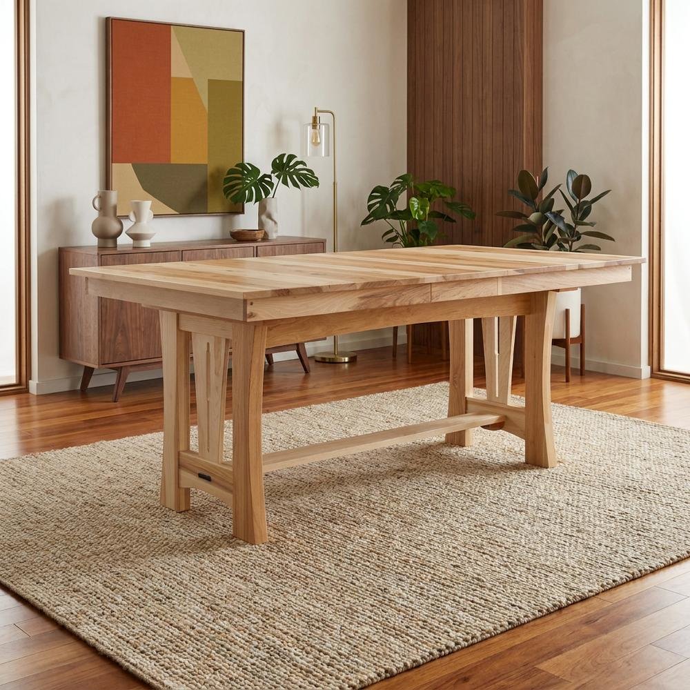 Adjustable Dining Table with Natural Hickory Finish and Self-Storing Leaves. Picture 2