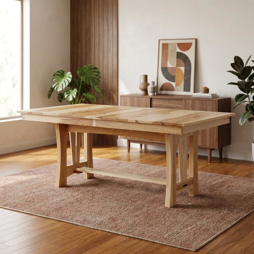 Adjustable Dining Table with Natural Hickory Finish and Self-Storing Leaves. Picture 3