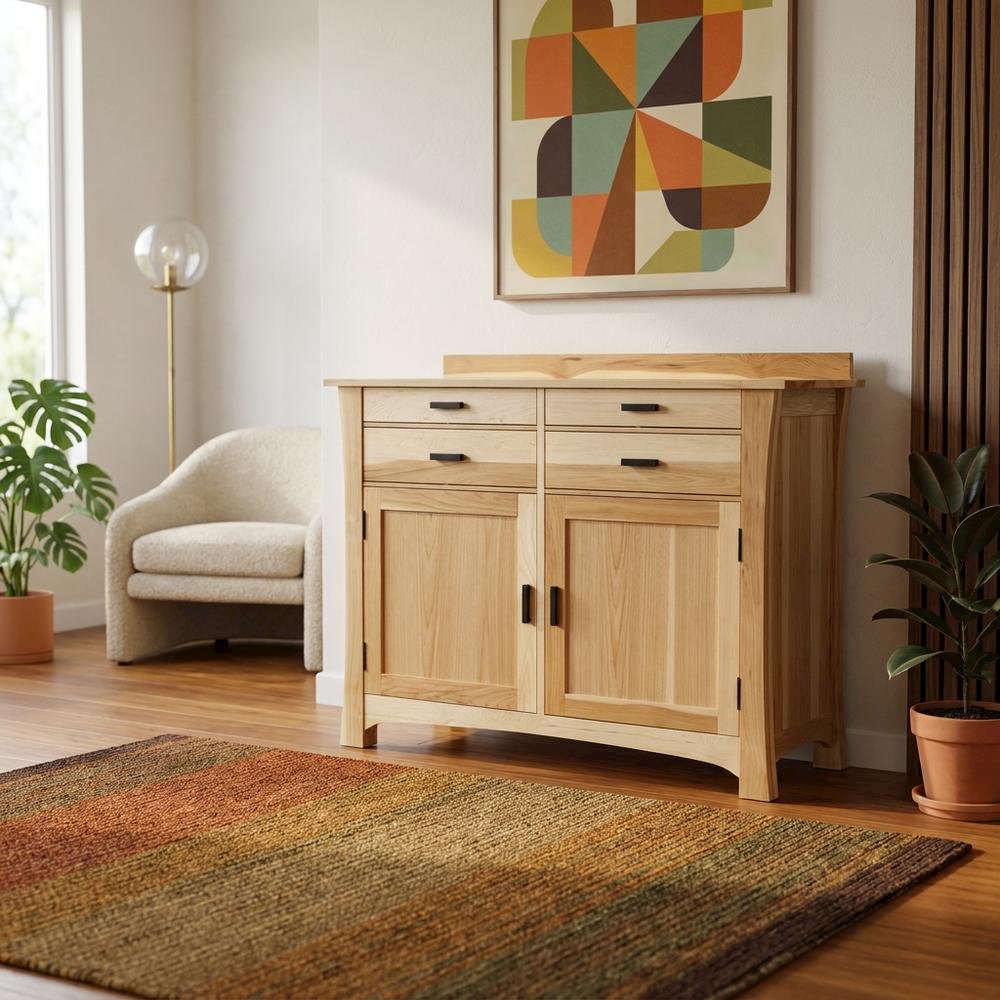 Natural Finish Sideboard with Distressed Look and Dark Brass Hardware. Picture 2