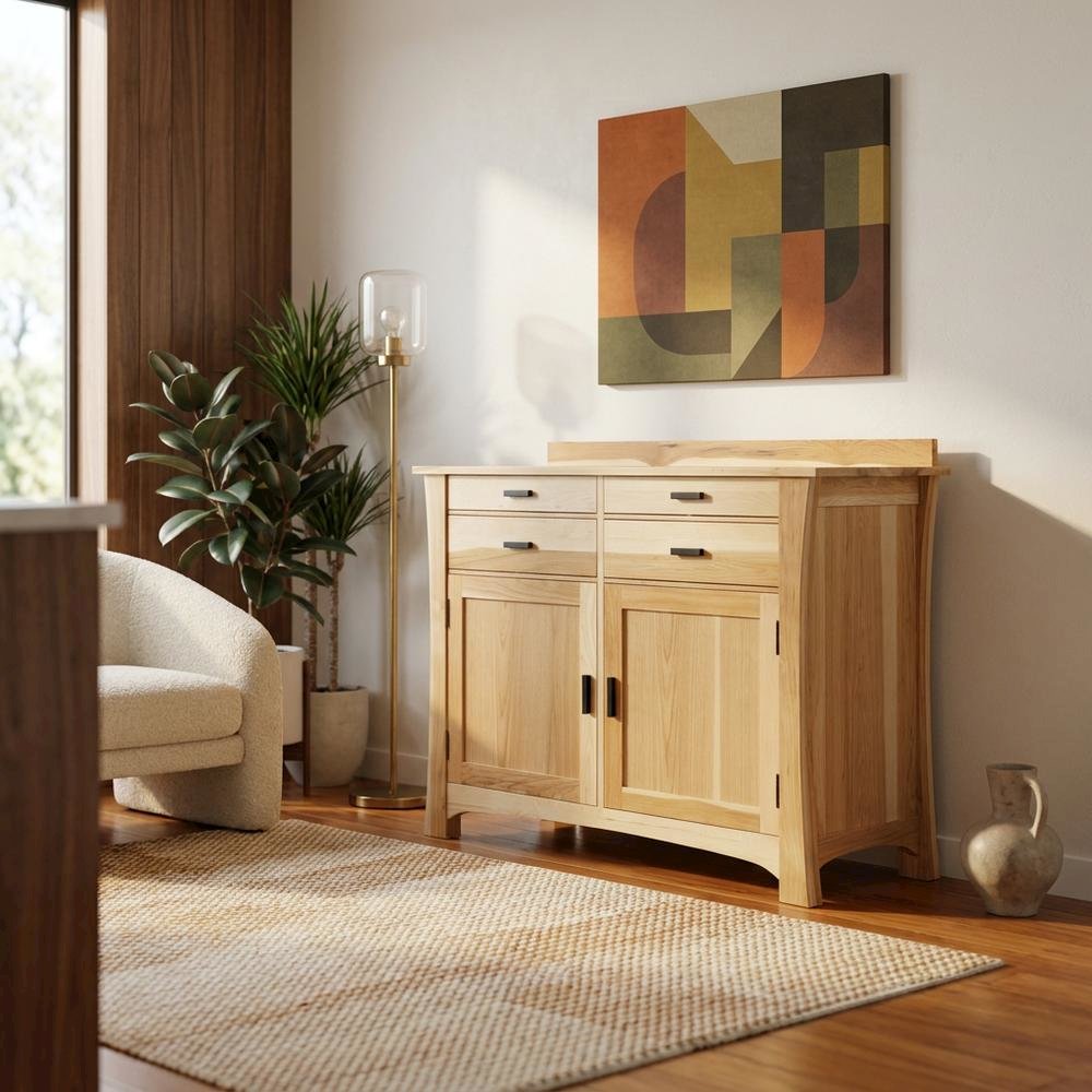 Natural Finish Sideboard with Distressed Look and Dark Brass Hardware. Picture 3