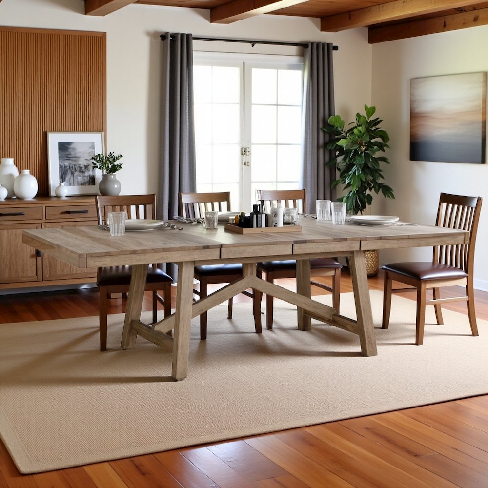 Rustic Extendable Dining Table with Leaf, Solid Trestle Table for 8 Guests. Picture 3