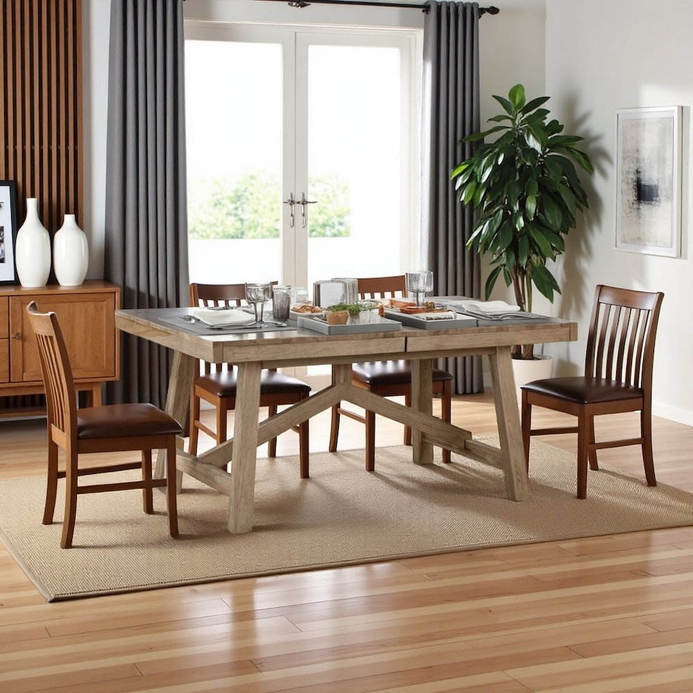 Rustic Extendable Dining Table with Leaf, Solid Trestle Table for 8 Guests. Picture 2