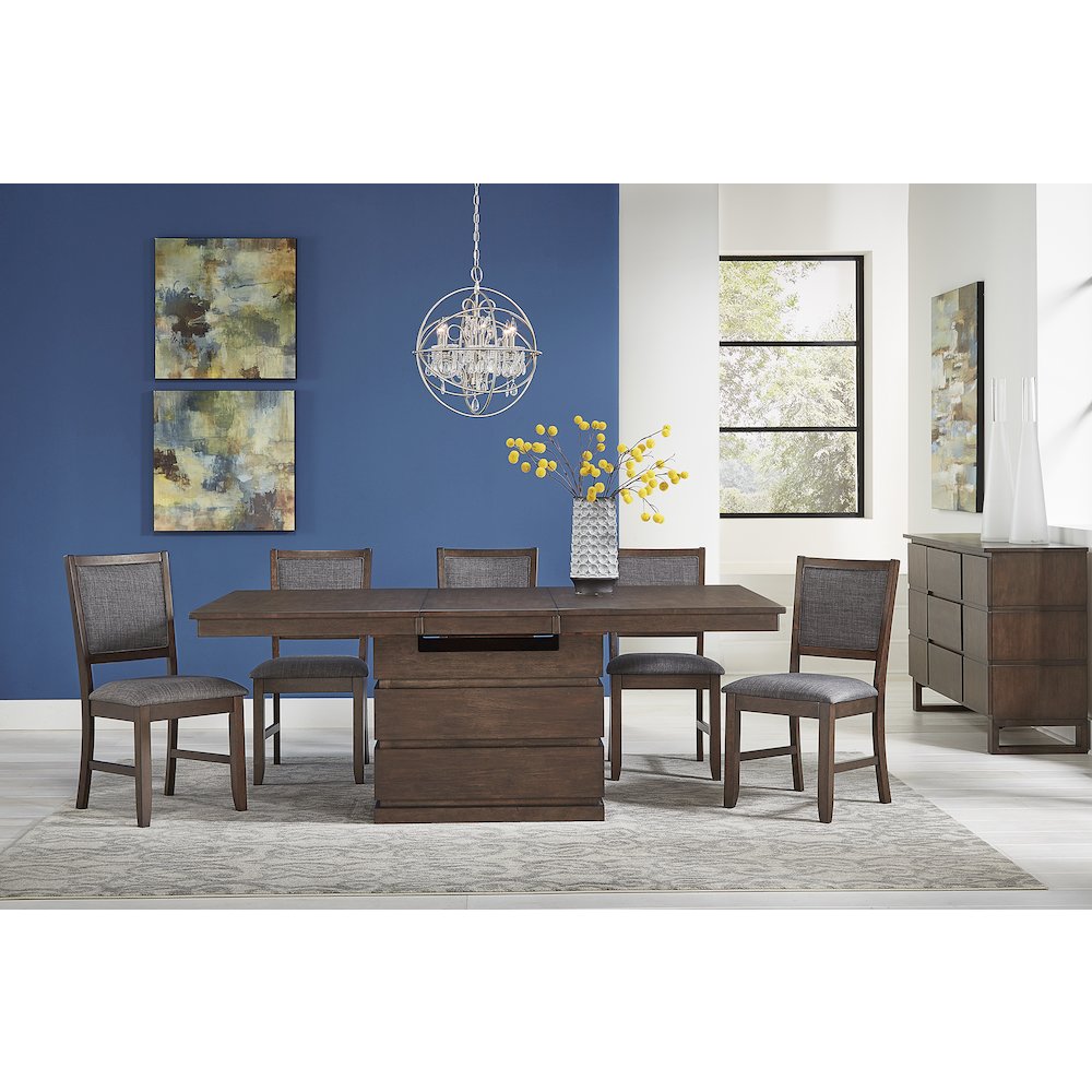 Chesney 60" - 78" Storage Dining Table with (1) 18" Butterfly Leaf, Falcon Brown. Picture 10