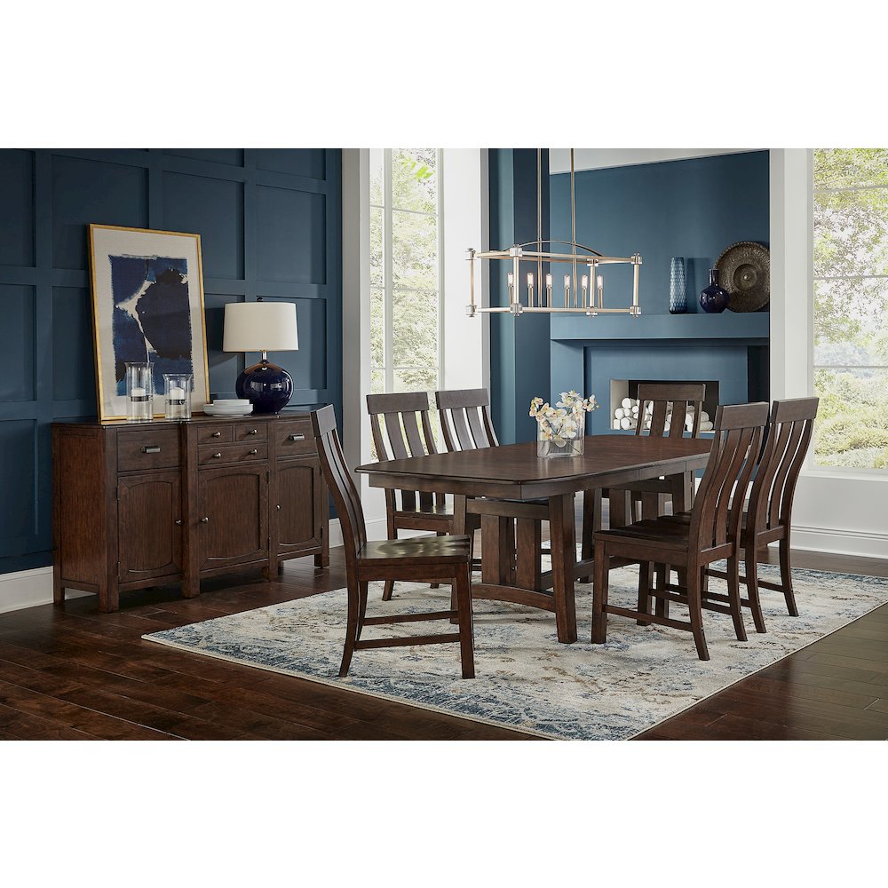 Henderson 72" - 90" Trestle Table with (1) 18" Butterfly Leaf, Muscavadi Brown. Picture 9