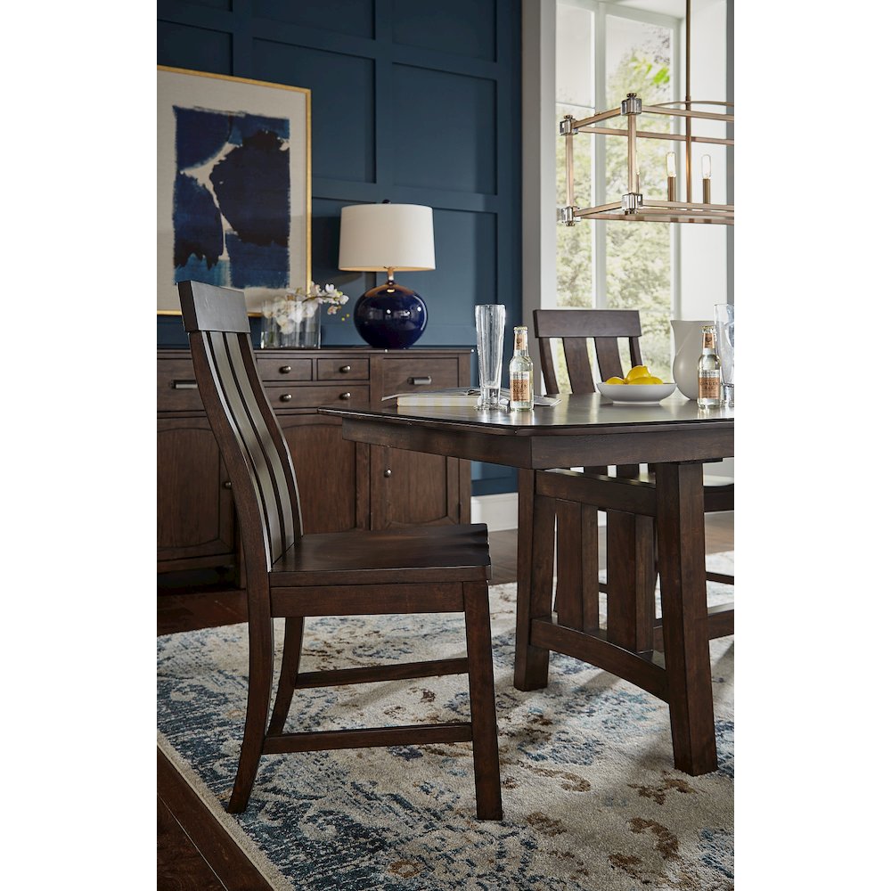Henderson 72" - 90" Trestle Table with (1) 18" Butterfly Leaf, Muscavadi Brown. Picture 6