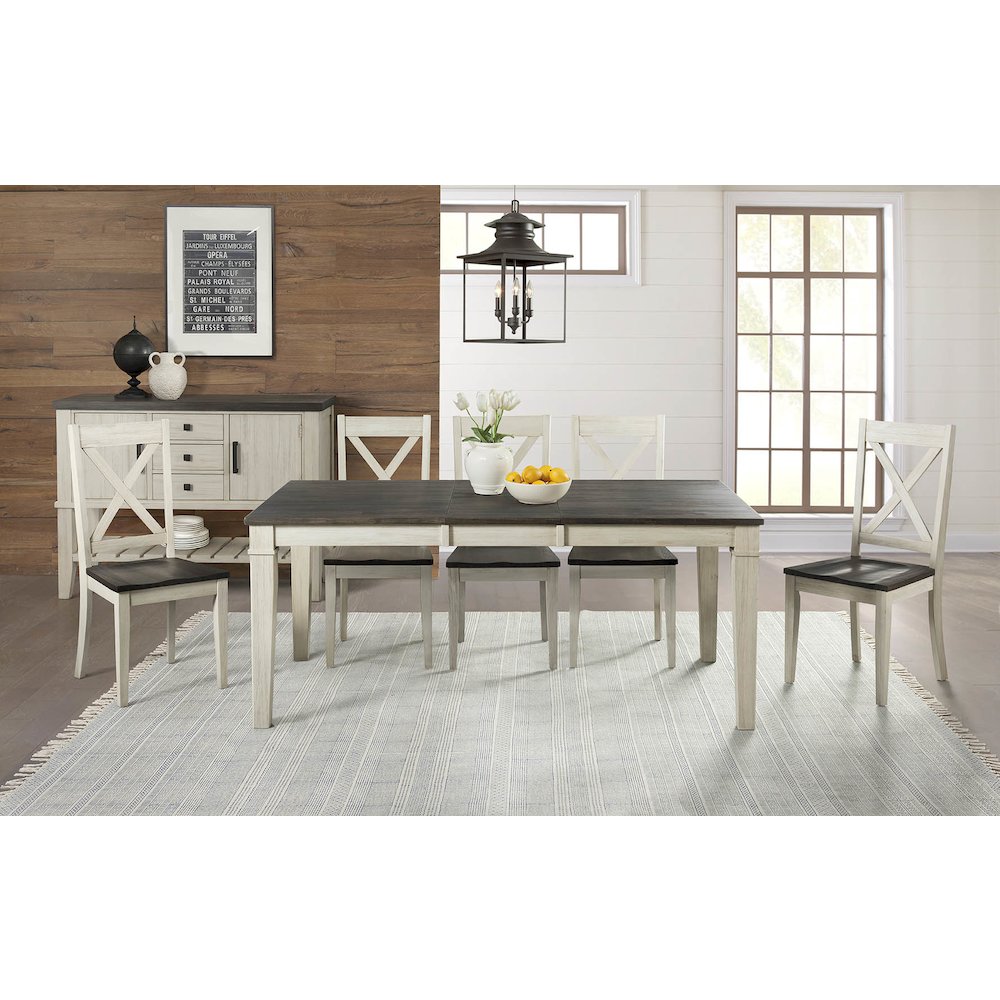 Huron 56" - 72" Leg Table with (1) 16" Leaf, Cocoa-Chalk Finish. Picture 6