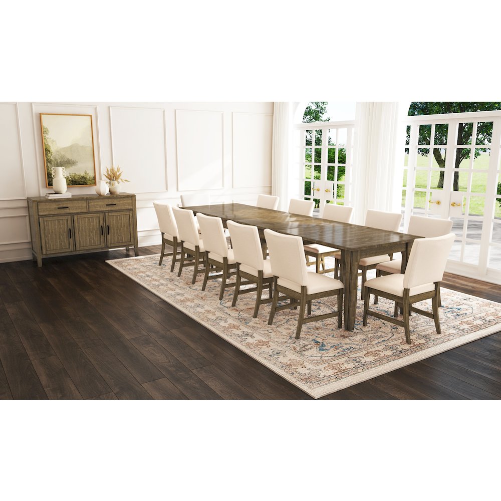 Leucadia 61.25"-133.25" Three-Leaf Extension Table, Toasted Java. Picture 14