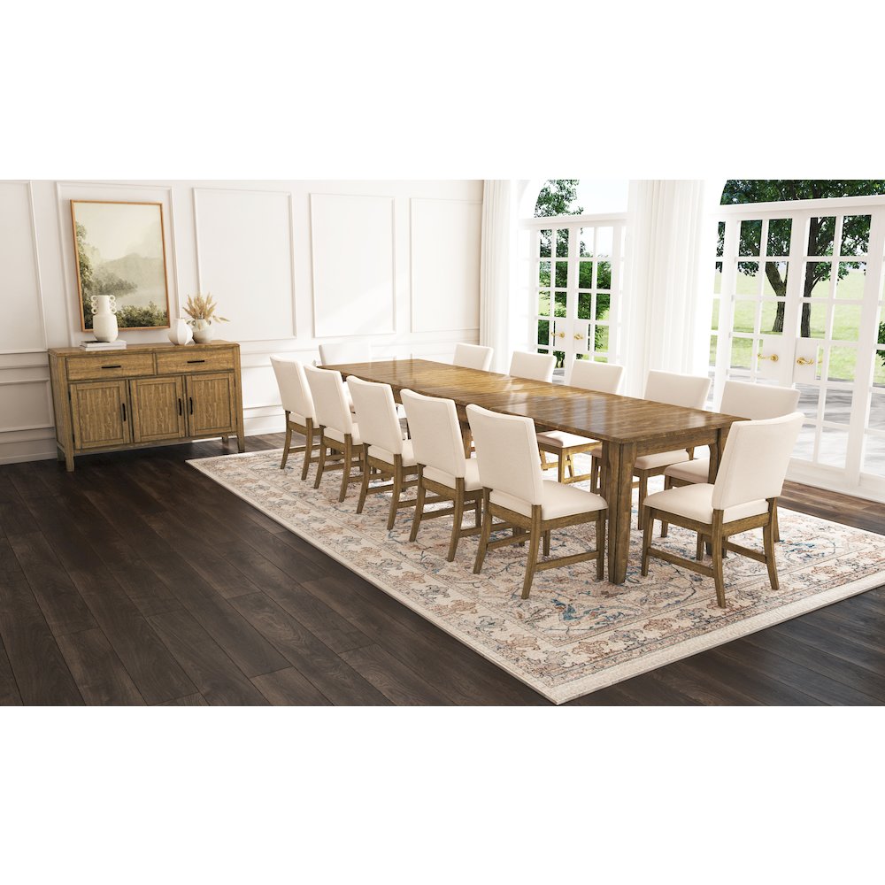 Leucadia 61.25"-133.25" Three-Leaf Extension Table, Toasted Java. Picture 18