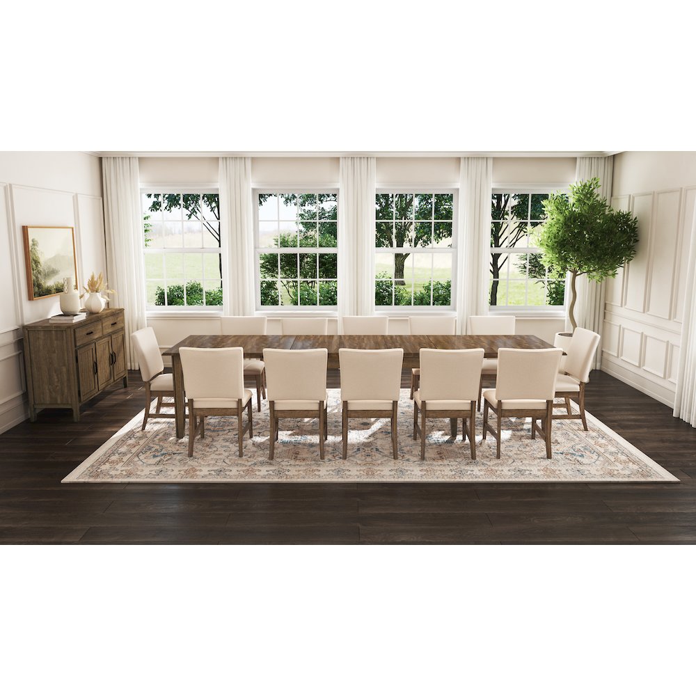 Leucadia 61.25"-133.25" Three-Leaf Extension Table, Toasted Java. Picture 16