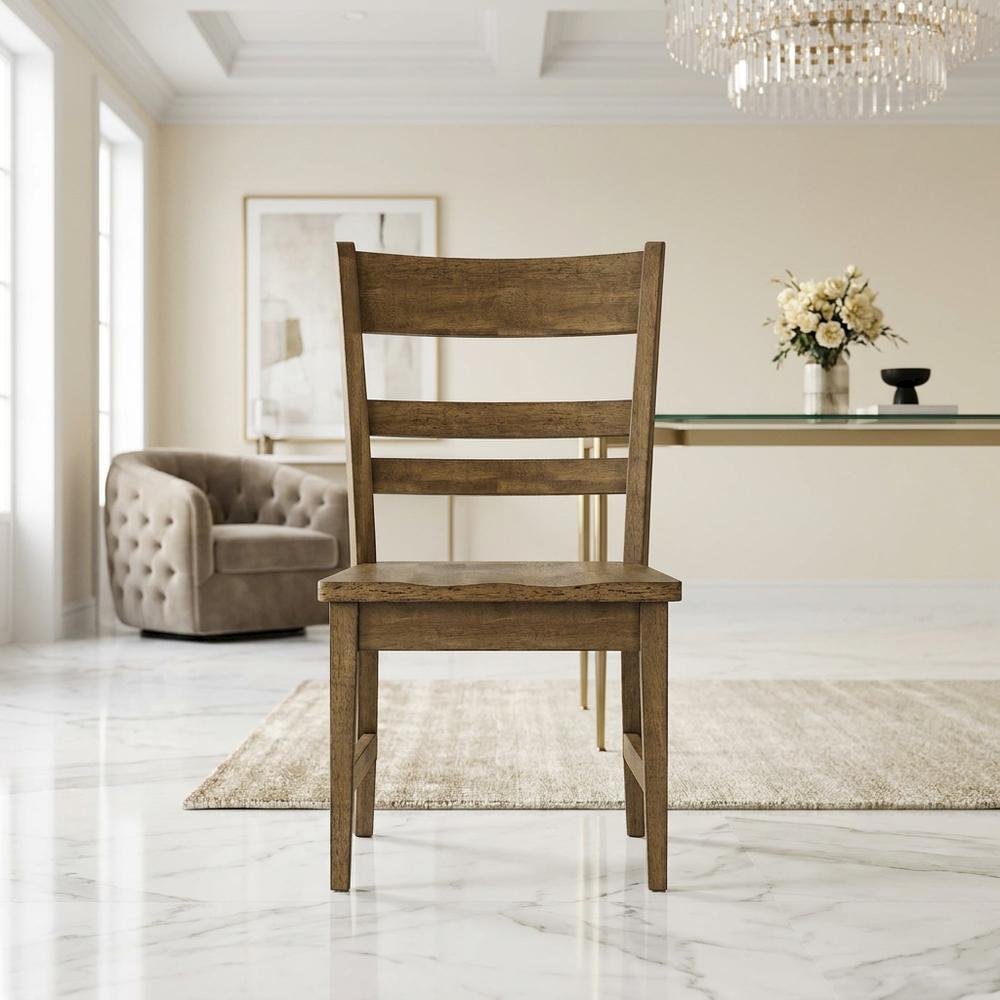 Toasted Java Ladderback Side Chairs with Wood Seats, Transitional Style Set of 2. Picture 2