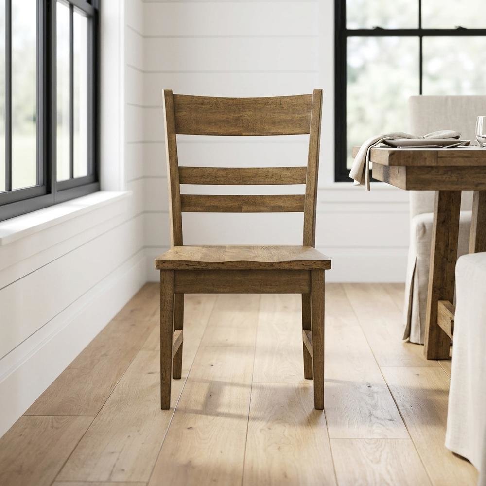 Toasted Java Ladderback Side Chairs with Wood Seats, Transitional Style Set of 2. Picture 3