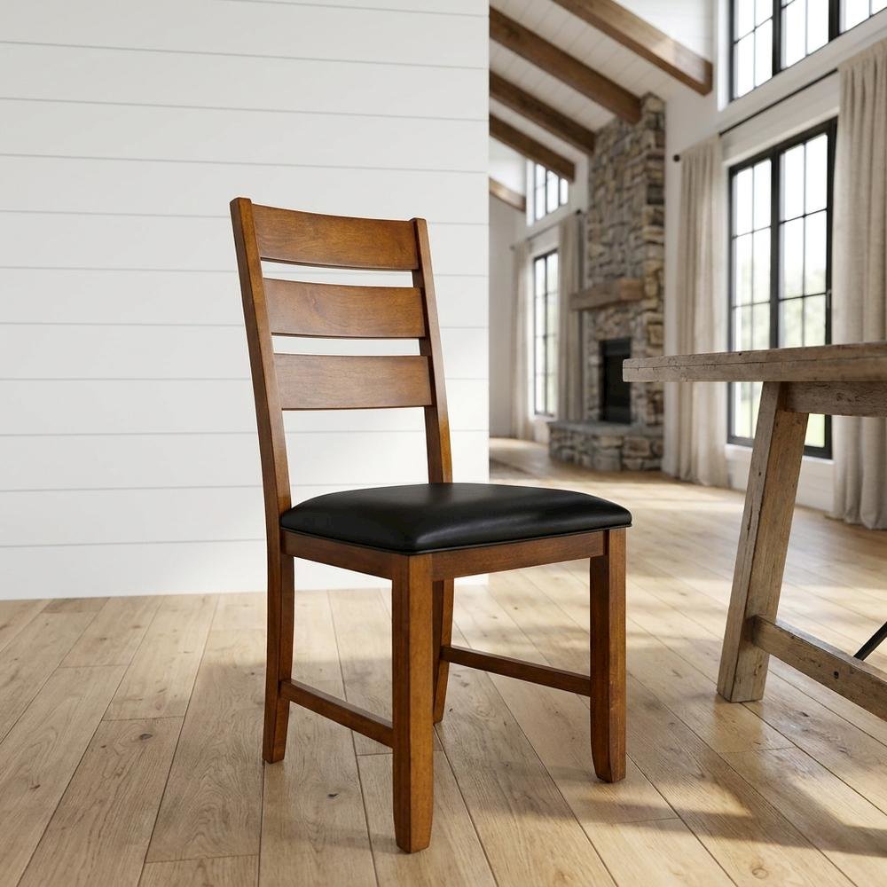 Mango Upholstered Side Chairs with Distressed Finish and Rustic Style, Set of 2. Picture 3