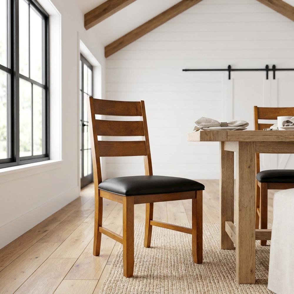 Mango Upholstered Side Chairs with Distressed Finish and Rustic Style, Set of 2. Picture 2