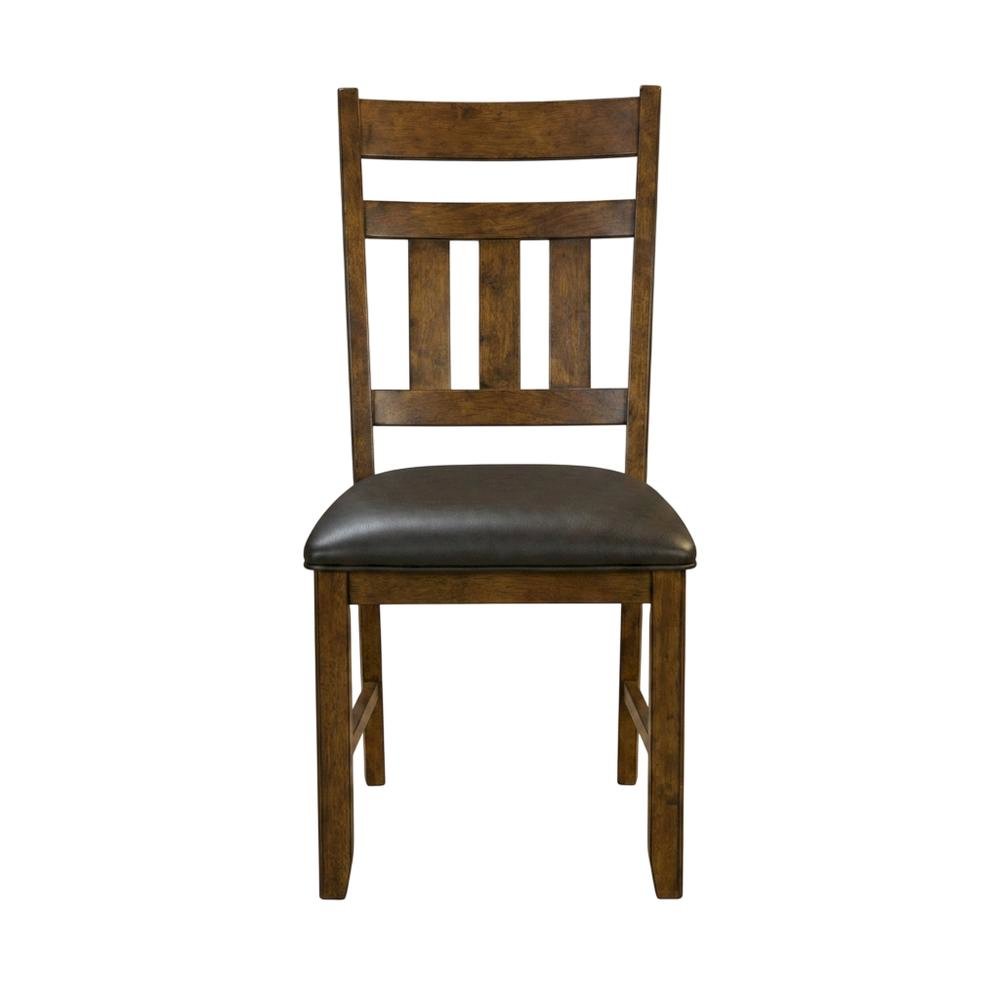 Mango Upholstered Slatback Dining Stool Set with Faux Leather Seat. Picture 5