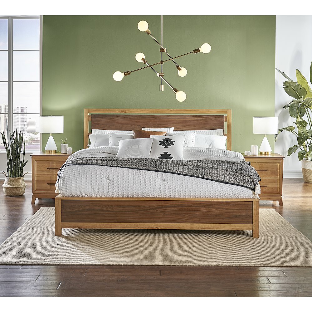Modway Queen Panel Angled Bed, Natural Alder & Warm Walnut. Picture 1