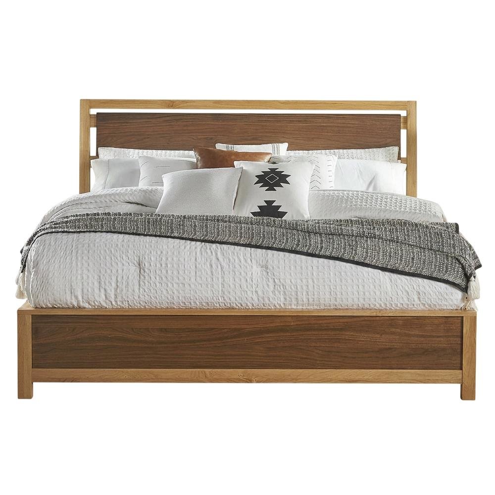 Transitional Queen Platform Bed with Natural Alder and Warm Walnut Finish. Picture 4