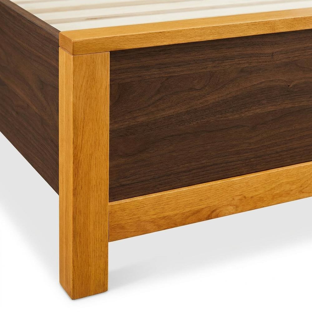Transitional Queen Platform Bed with Natural Alder and Warm Walnut Finish. Picture 5
