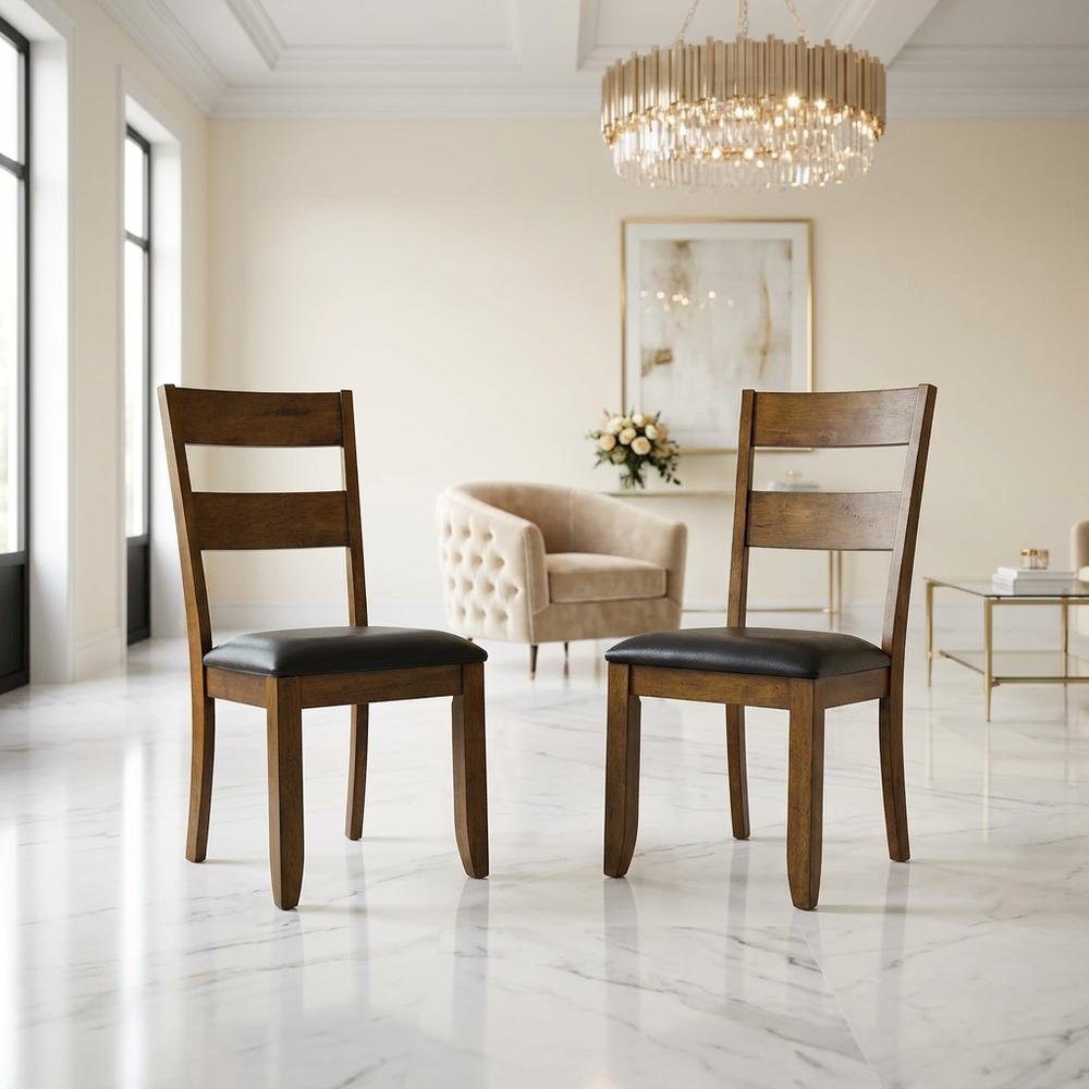 Rustic Whiskey Ladderback Side Chairs with Upholstered Seats (2 Pack). Picture 2