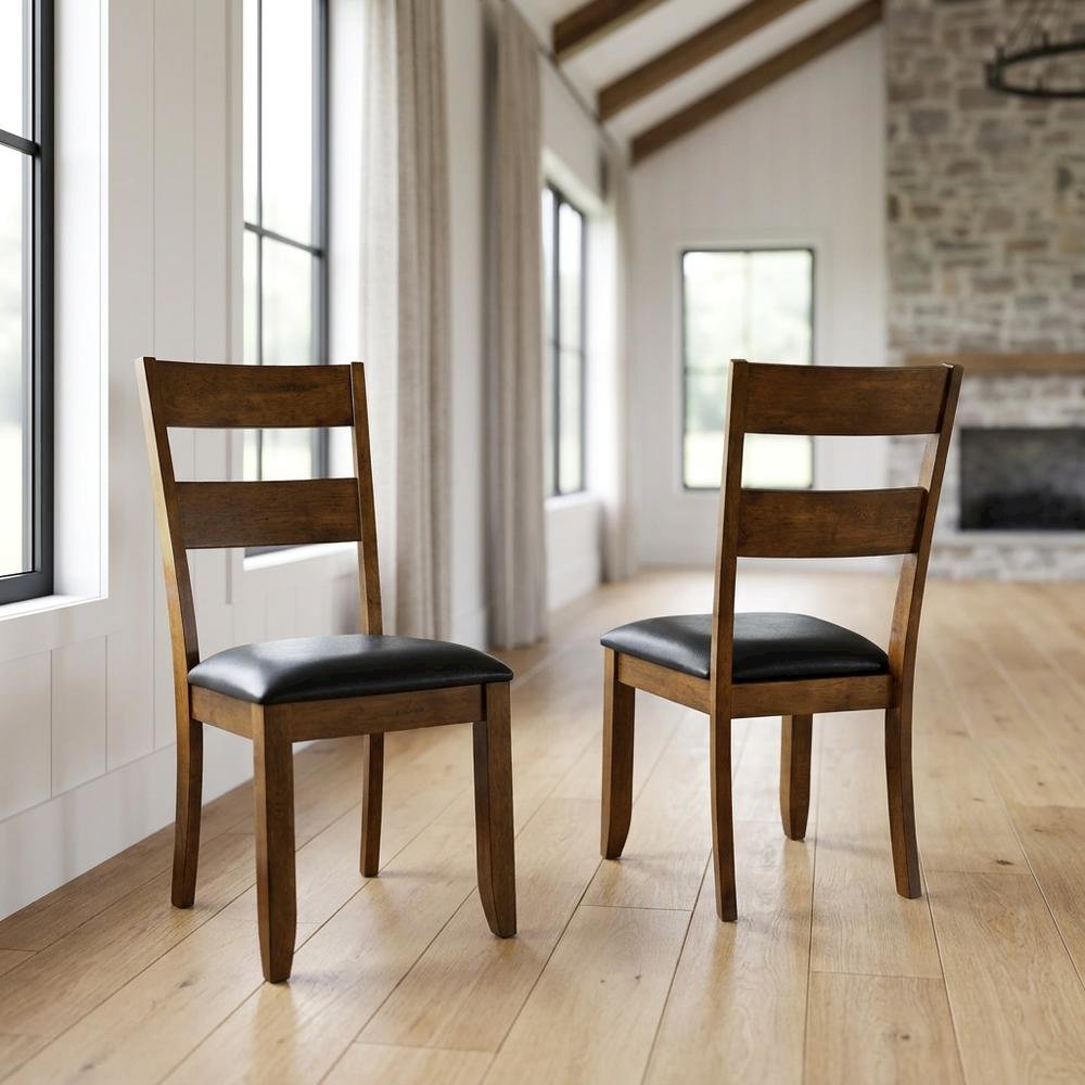 Rustic Whiskey Ladderback Side Chairs with Upholstered Seats (2 Pack). Picture 3