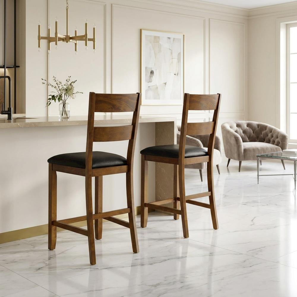 Rustic Whiskey Counter Stool with Upholstered Faux Leather Seat 2-Piece Set. Picture 3