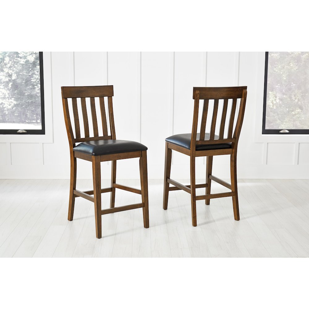 Mariposa Slatback Counter Chair, with Upholstered Seat (2 pack), Rustic Whiskey. Picture 2