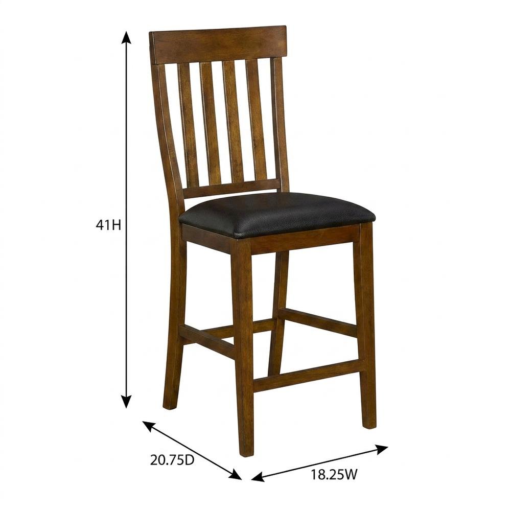 Rustic Whiskey Counter Stool Set with Upholstered Faux Leather Seats (2 Pack). Picture 6