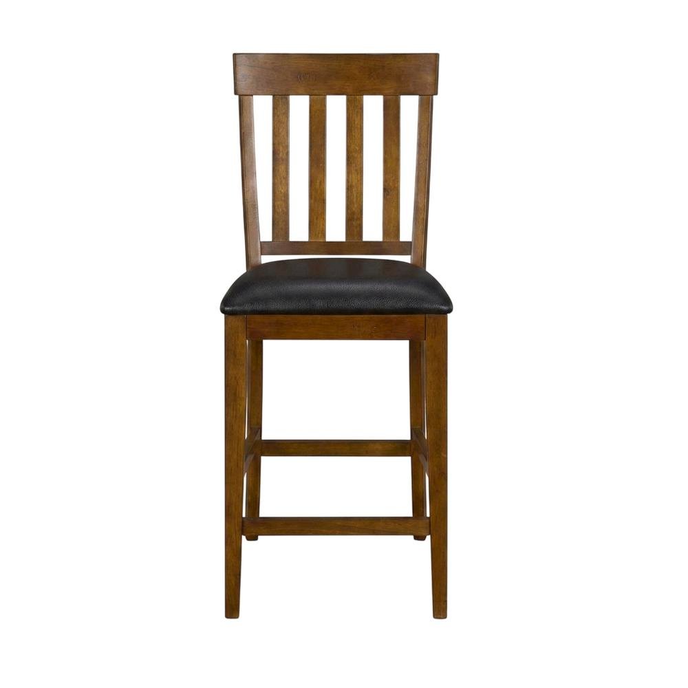 Rustic Whiskey Counter Stool Set with Upholstered Faux Leather Seats (2 Pack). Picture 4
