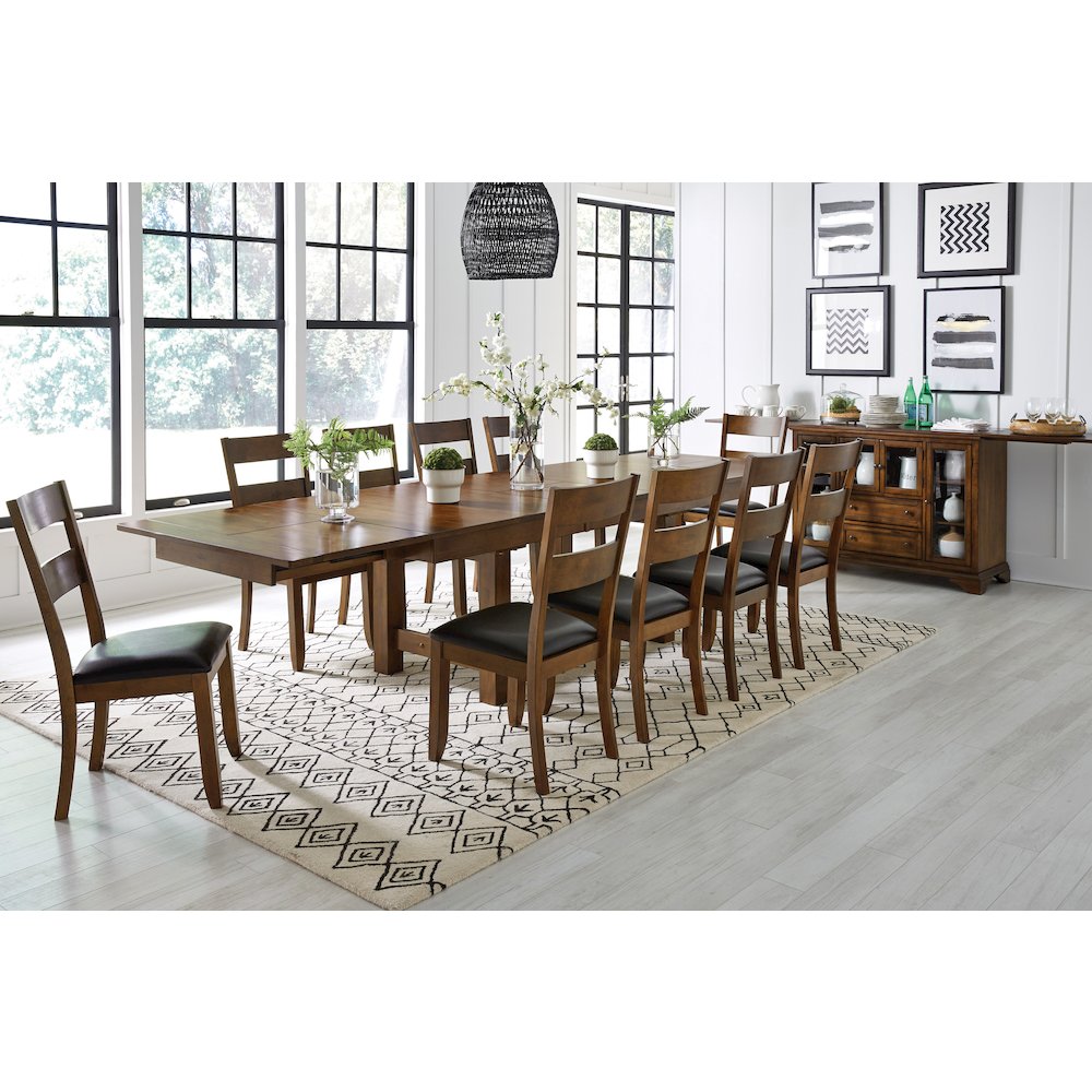 Mariposa 78" - 132" Trestle Table with (3) 18" Butterfly Leaves, Rustic Whiskey. Picture 6
