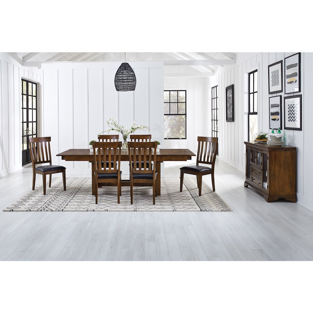 Mariposa 78" - 132" Trestle Table with (3) 18" Butterfly Leaves, Rustic Whiskey. Picture 11