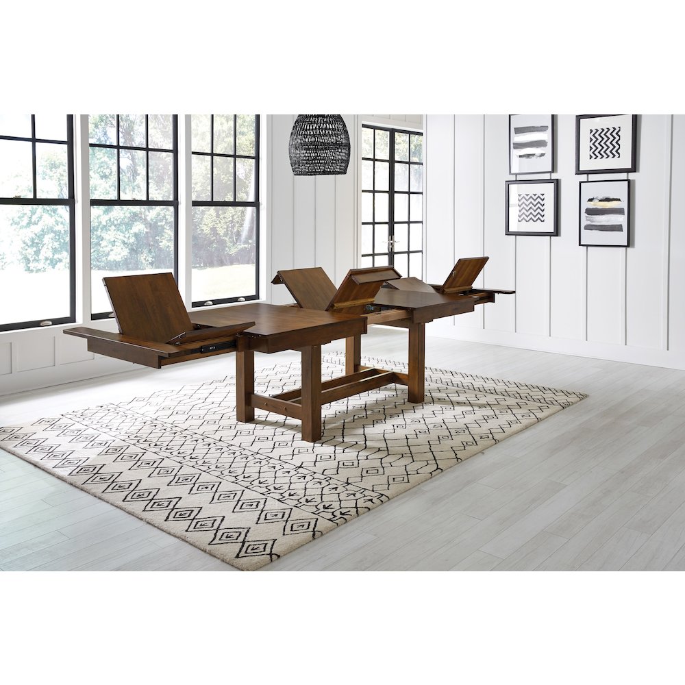 Mariposa 78" - 132" Trestle Table with (3) 18" Butterfly Leaves, Rustic Whiskey. Picture 13