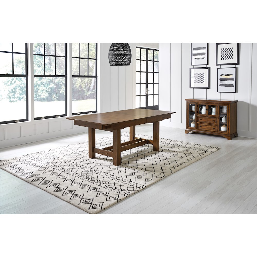 Mariposa 78" - 132" Trestle Table with (3) 18" Butterfly Leaves, Rustic Whiskey. Picture 3