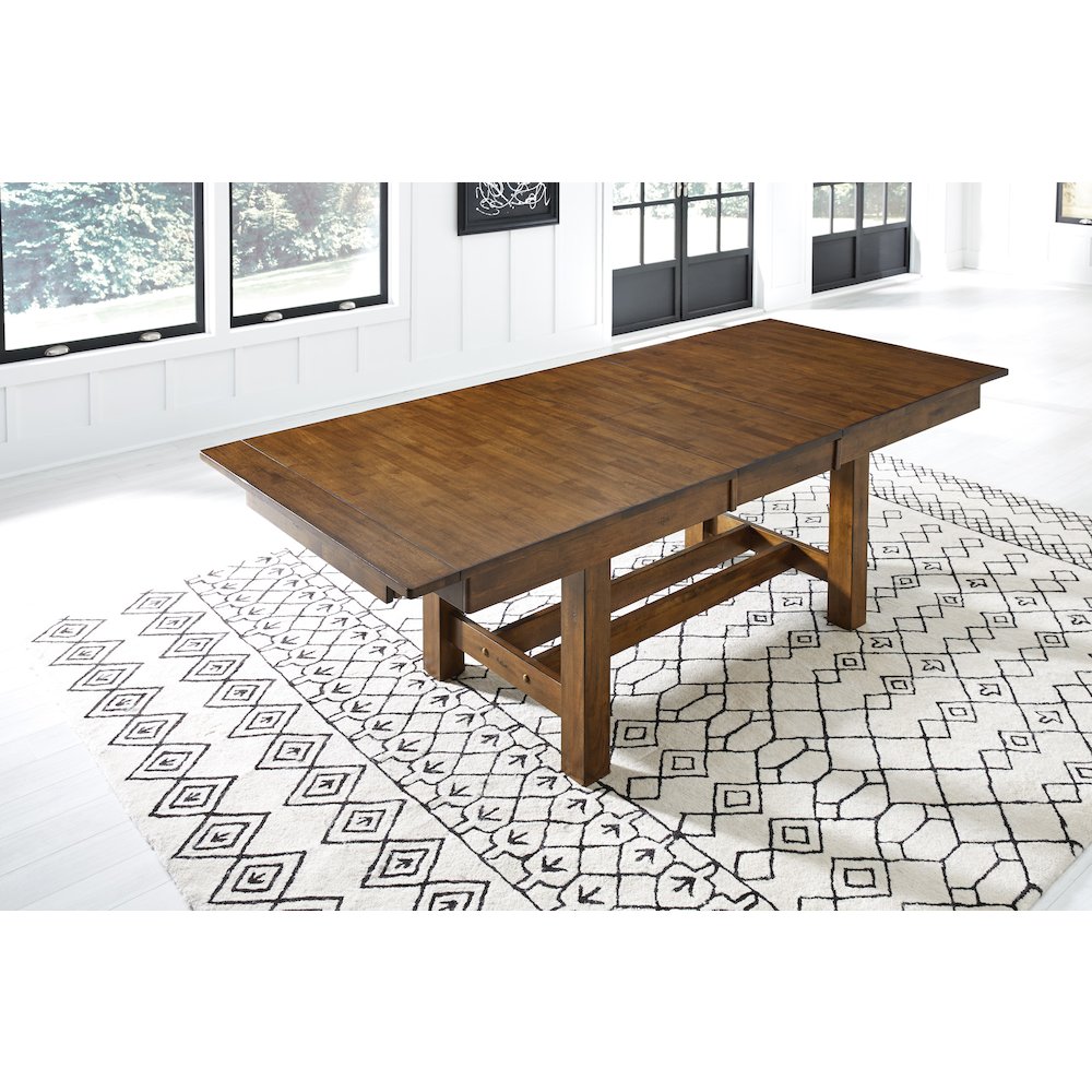Mariposa 78" - 132" Trestle Table with (3) 18" Butterfly Leaves, Rustic Whiskey. Picture 4